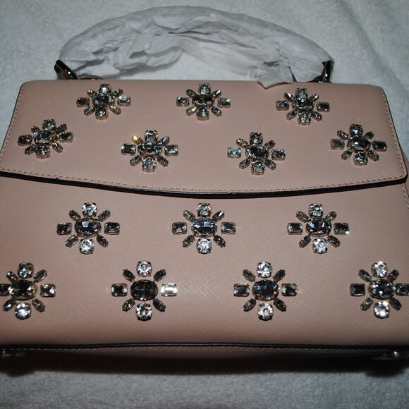 NEW MICHEAL KORS PINK BALLET JEWELED LEATHER SACHEL - Picture 2 of 7